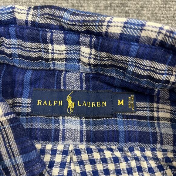 Ralph Lauren Shirt Mens Medium Blue Plaid Button Down Long Sleeve Casual Preppy - Picture 5 of 8